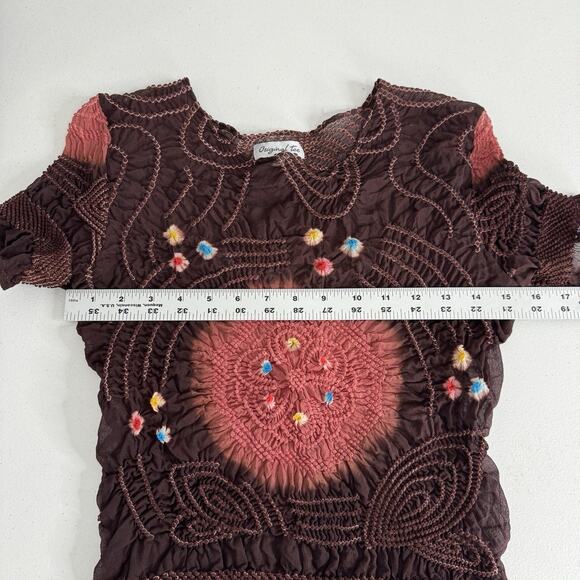 Original Tee Women Top Small Wine Silk Textured Tie Dye Hippie Boho Gypsy Blouse - Picture 6 of 11